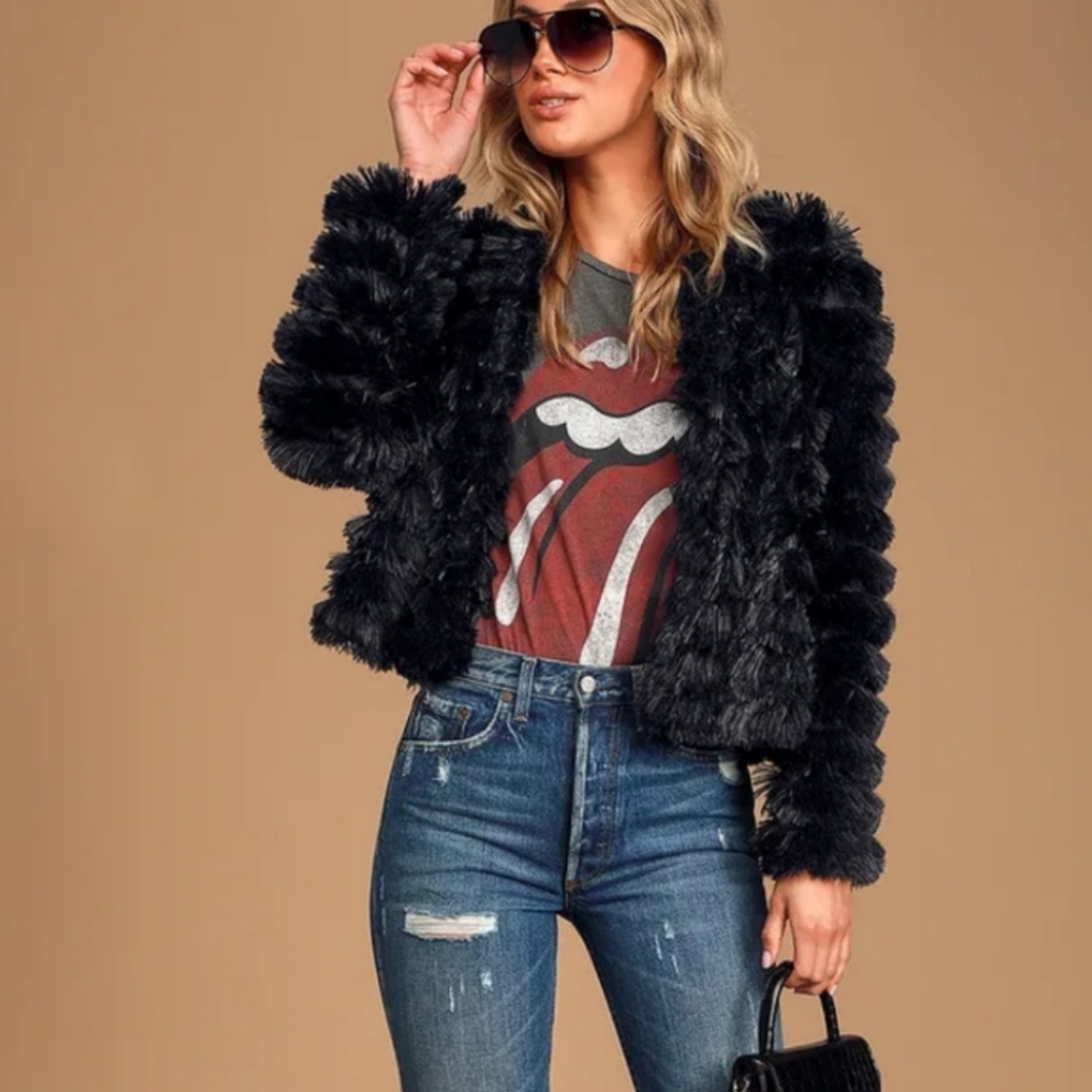 New Midnight Faux Fur Fringe Shaggy Jacket